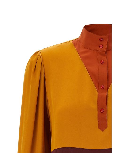 Saint Laurent Orange Color-Block Silk Blouse