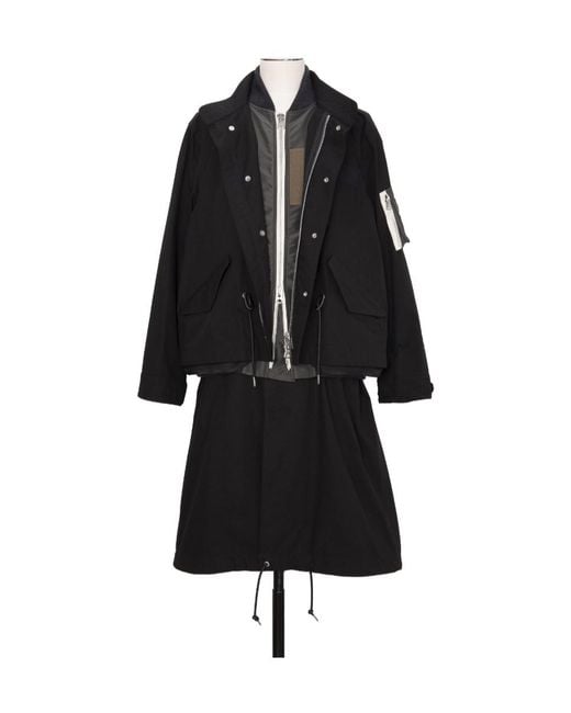 Sacai Black Nylon Twill X Rip Stop Coat for men