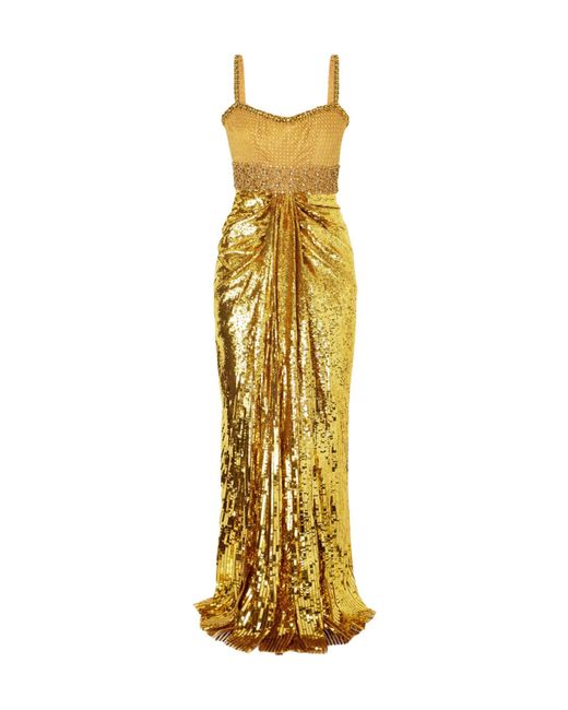 Jenny Packham Metallic Draped Embellished Tulle Gown