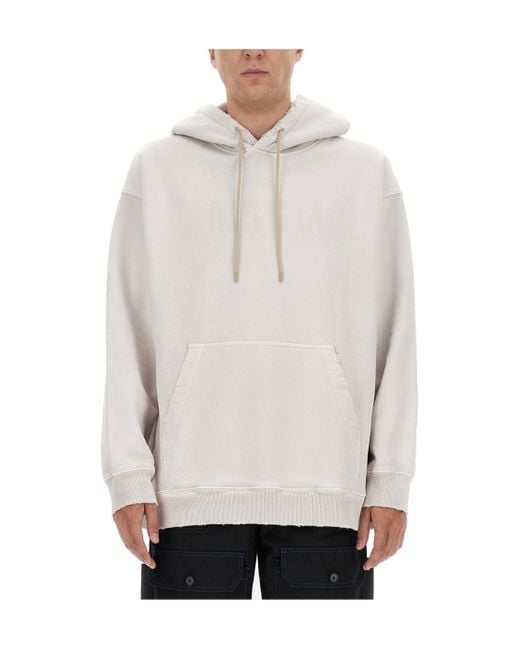 MSGM White Distressed Effect Drawstring Hoodie for men