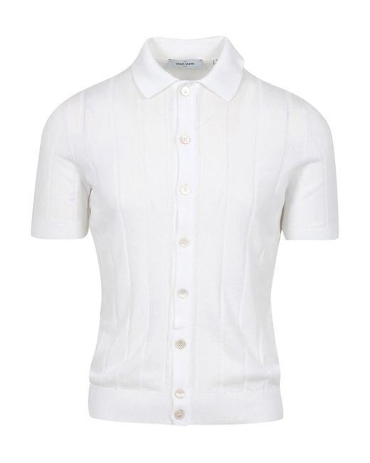 Gran Sasso White Button-Down Knit Shirt for men