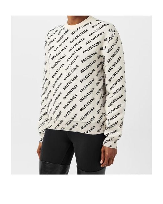Balenciaga White All Over Logo Crewneck Jumper