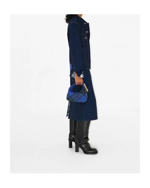 Burberry Blue Peg Checked Tote Bag