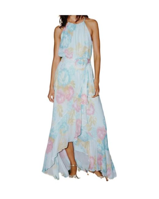 Marella Blue Ruffle Dress With A Fabric Flower