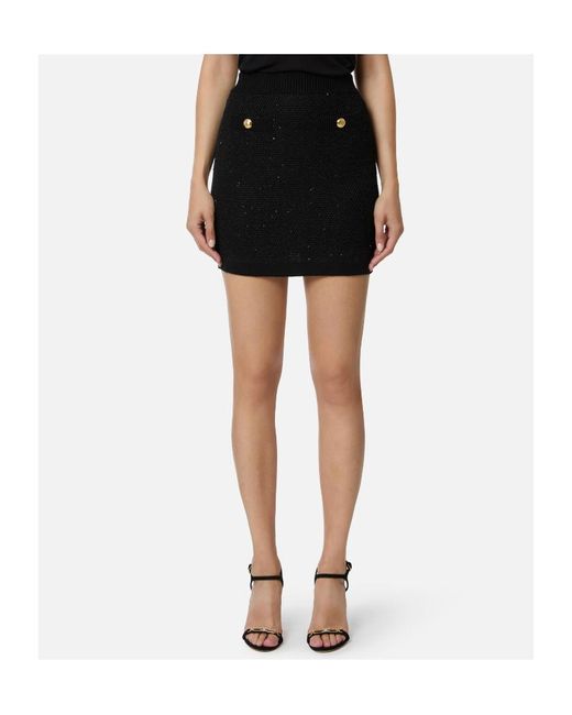 Elisabetta Franchi Black Sequinned Knit Skirt