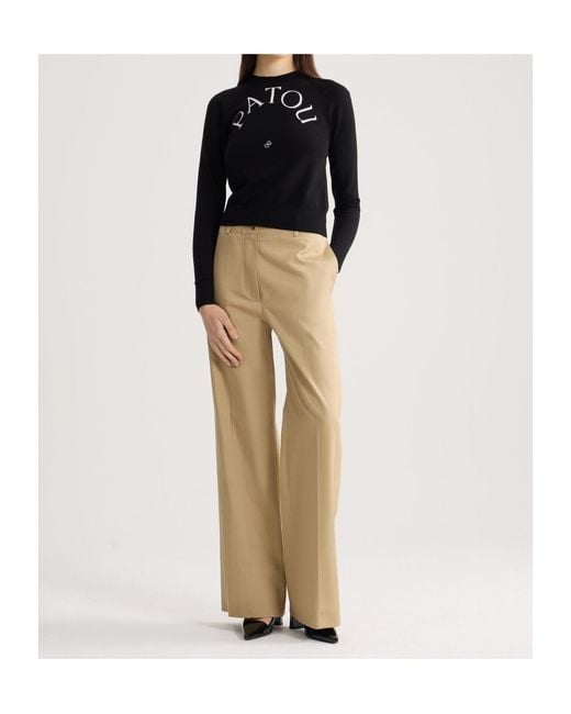 Patou Black Logo-Intarsia Crewneck Jumper