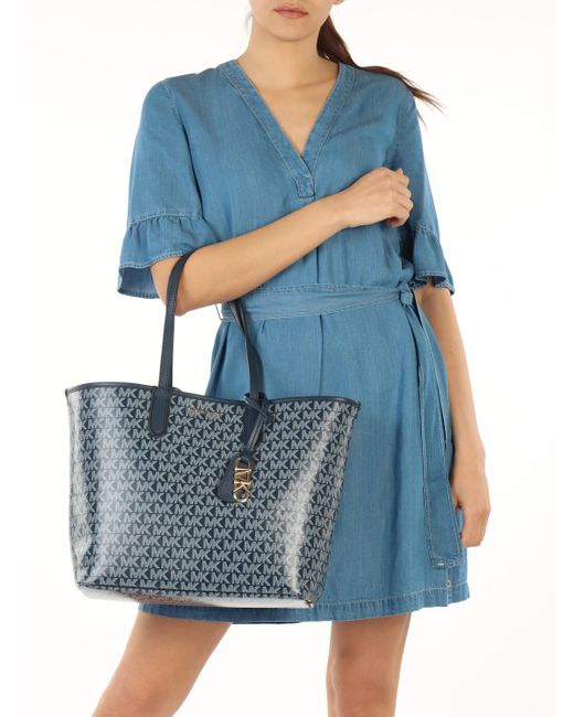Michael Kors Blue Eliza Monogram-Pattern Tote Bag