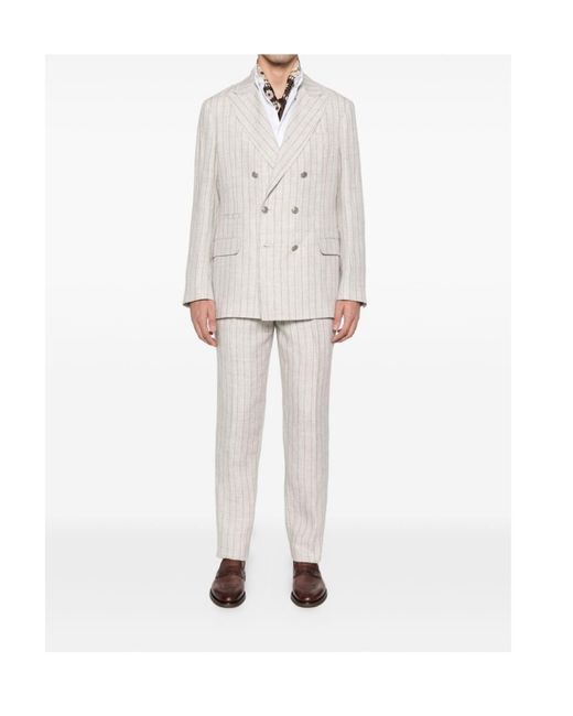 Brunello Cucinelli White Striped Double-Breasted Suit for men
