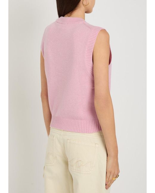Ganni Pink Cherry Pattern Wool Vest