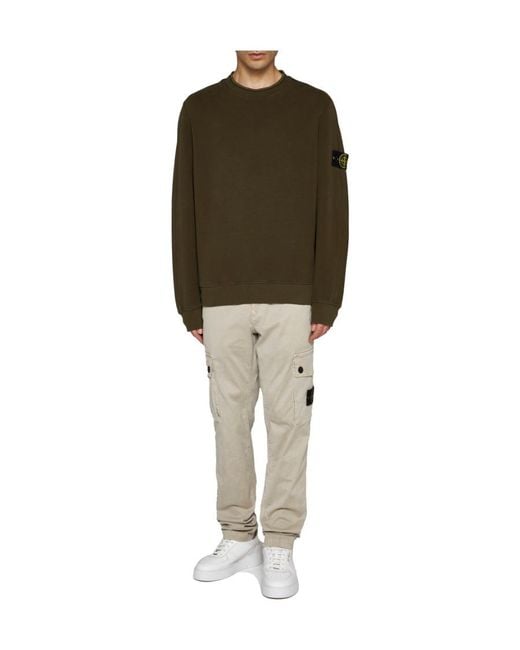 Stone Island Green Logo Patch Crewneck Sweatshirt for men