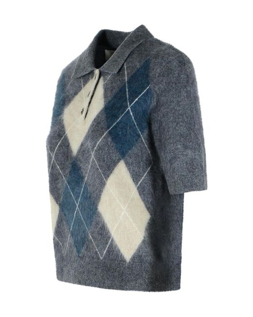 Lisa Yang Blue Giovanna Argyle Polo Sweater