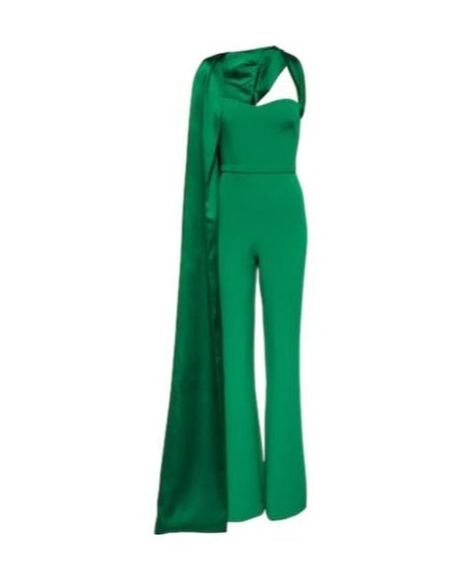 Safiyaa Green Lollian Marmont Caped Jumpsuit