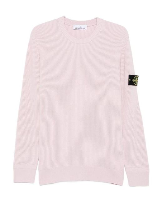 Stone Island Pink Ribbed Crew-Neck Sweater for men