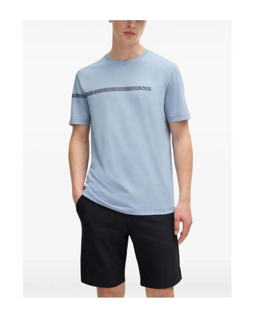 Boss Blue Logo-Print T-Shirt for men
