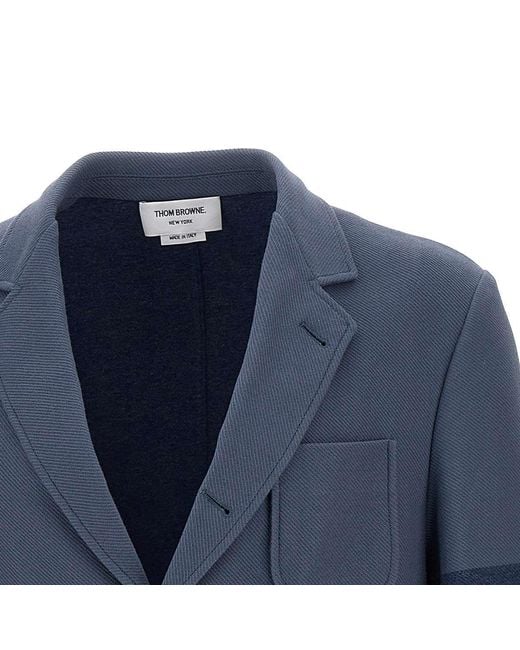 Thom Browne Blue Striped-Sleeve Cotton Blazer for men