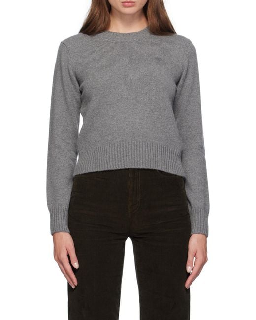 AMI Gray Ami De Coeur Logo-Embroidered Knit Cropped Jumper