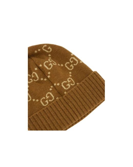 Gucci Brown Gg Jacquard Knit Beanie for men