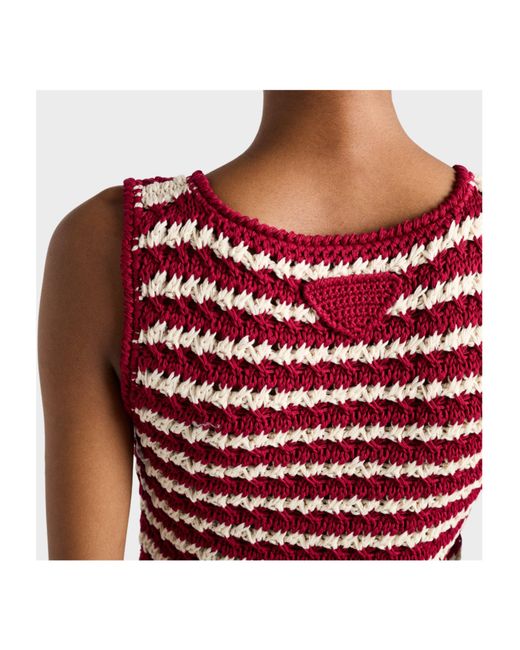Prada Red Cotton Crochet Mini-Dress