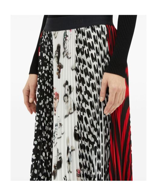 MSGM Red Patchwork-Print Skirt