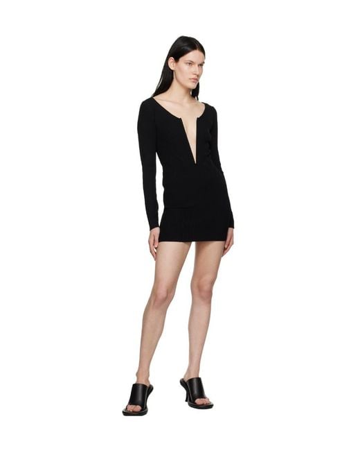 Dion Lee Black Angled Ribbed-Knit Dress