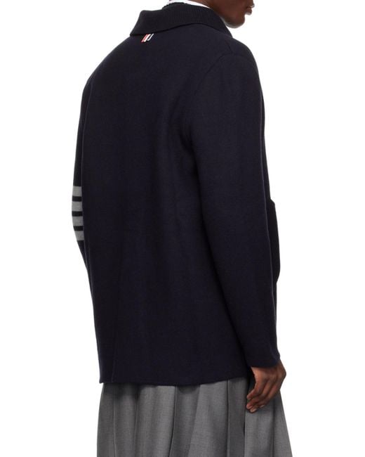 Thom Browne Black Stripe-Detailed Long-Sleeved Cardi-Coat for men