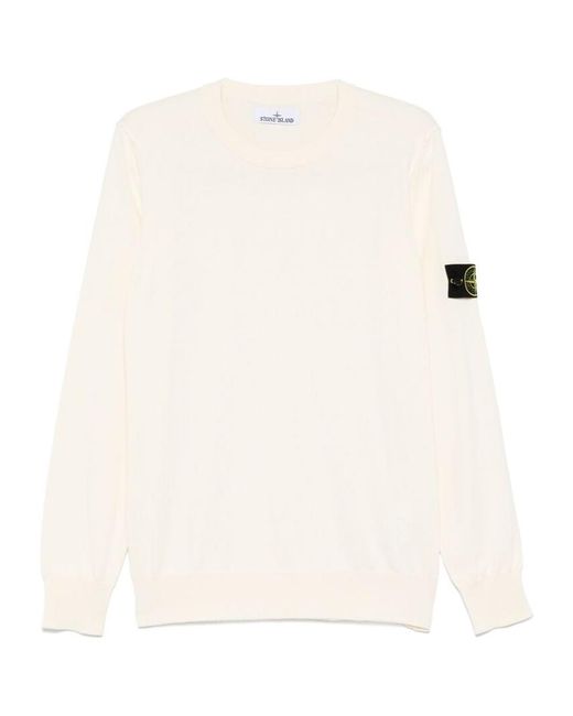 Stone Island White Round Neck Sweater for men