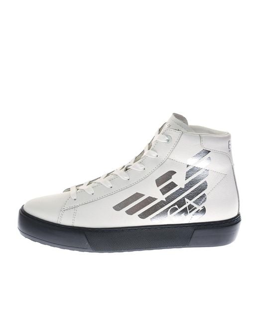 EA7 White Lace-Up High-Top Sneakers for men