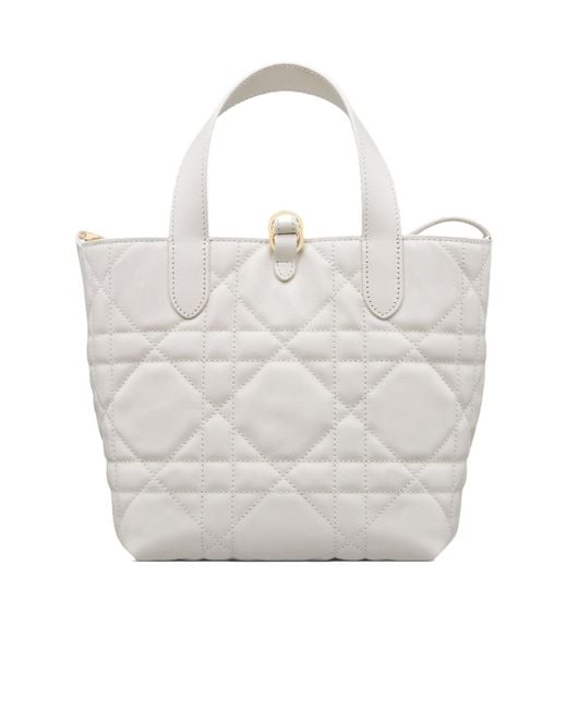 Dior White Small Toujours Vertical Tote Bag