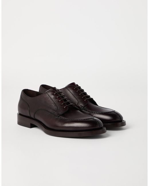 Brunello Cucinelli Brown Round Toe Derby Shoes for men