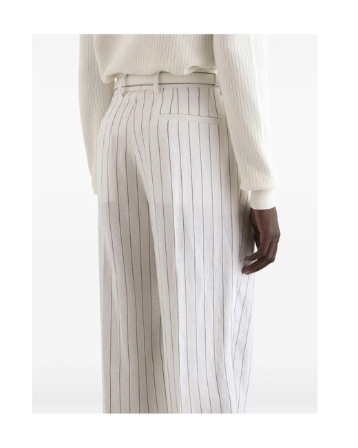 Dolce & Gabbana White Double Darts Detailed Pinstriped Pants for men
