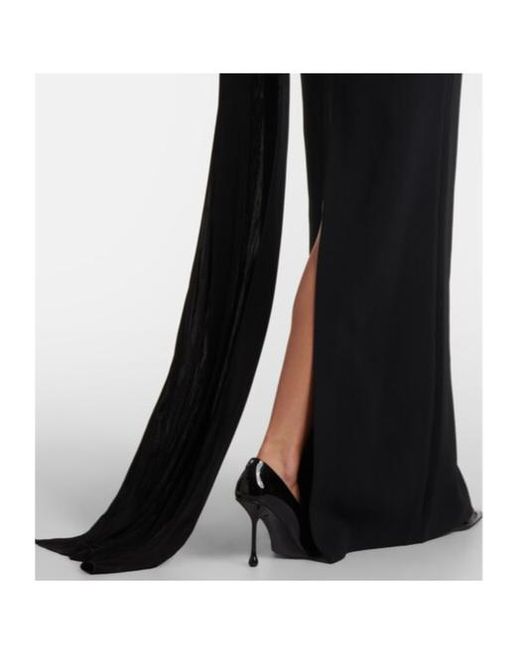 David Koma Black Draped Jersey And Tulle Gown