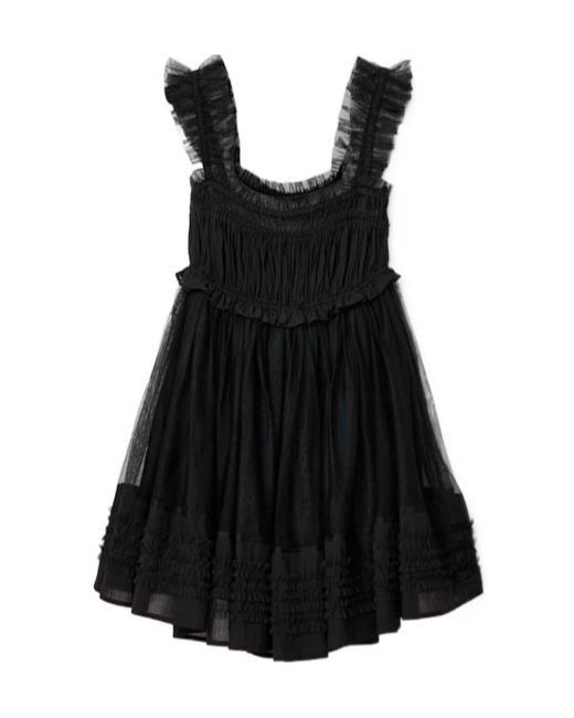AllSaints Black Angela Gathered Frill Mini Dress