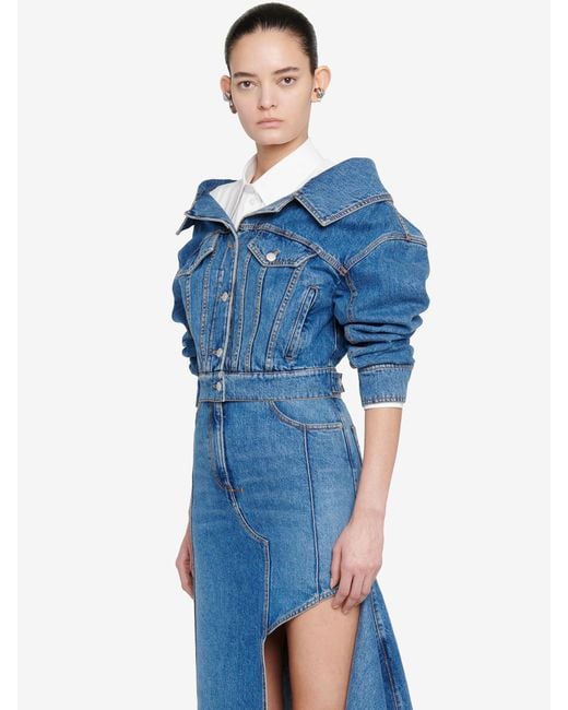 McQueen Blue Cropped Denim Jacket