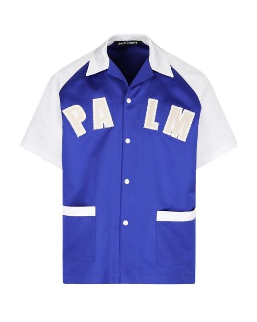 Palm Angels Blue Palm Baseball Bowling Shirt for men