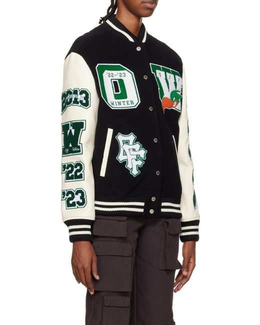 Off-White c/o Virgil Abloh Black Embr Patches Embroidered Varsity Jacket