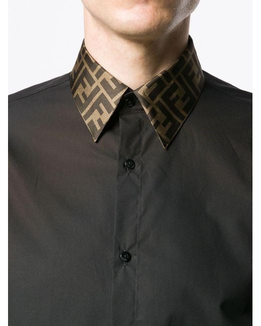 Fendi Black Long Sleeved Ff Jacquard Shirt for men