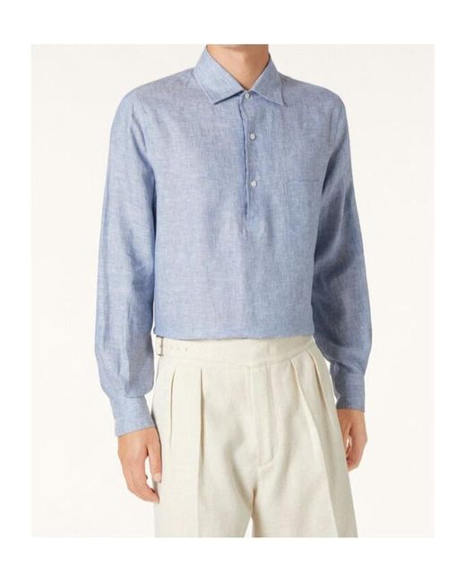 Loro Piana Blue Andre Button-Fastening Linen Shirt for men