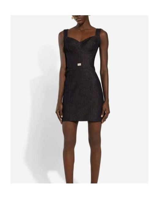 Dolce & Gabbana Black Cotton Denim Corset Dress