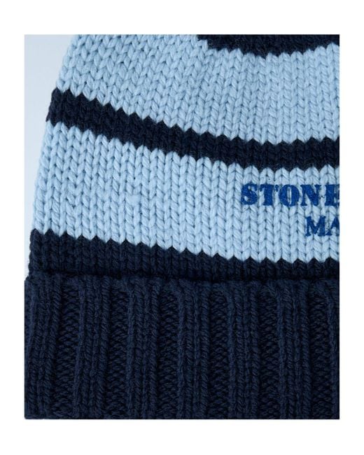 Stone Island Blue Striped Knitted Beanie for men