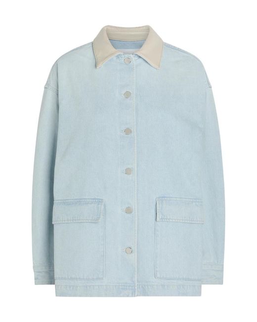 Agolde Blue Leather-Trim Denim Jacket