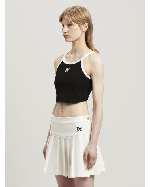 Palm Angels Black Pa Monogram Embroidered Cropped Tank Top