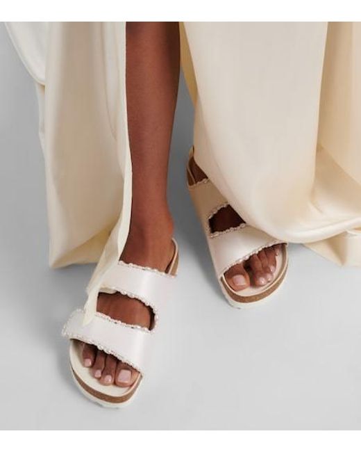 Birkenstock White Arizona Embellished Satin Sandals