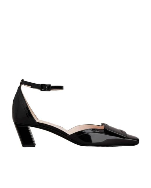 Roger Vivier Black Belle Vivier Ankle Strap Lacquered Buckle Pumps