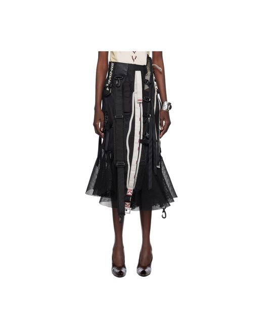 Junya Watanabe Black Multi Fabrics Mix Midi Skirt