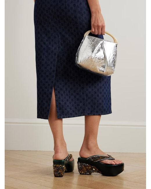 Dries Van Noten Green Platform High-Heeled Sandals