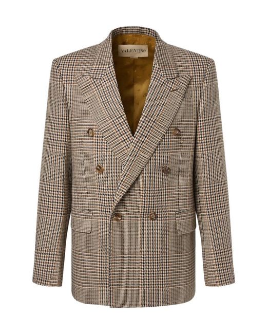 Valentino Brown Prince Of Wales Check Virgin Wool Blazer for men