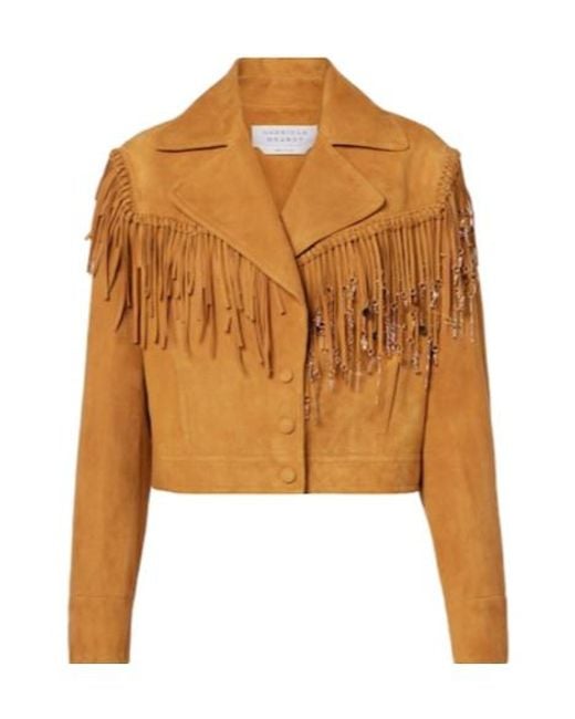 Gabriela Hearst Brown Azra Embellished Fringed Suede Jacket