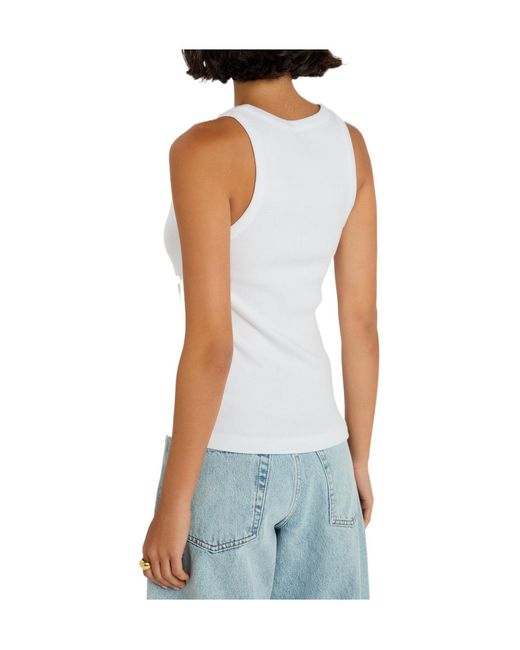 Vince White Ribbed Cotton-Blend Tank