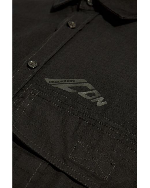 DSquared² Black Icon Logo Printed Long-Sleeved Shirt for men