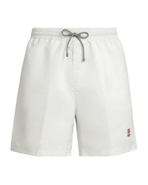 Brunello Cucinelli White Drawstring Logo Swim Shorts for men